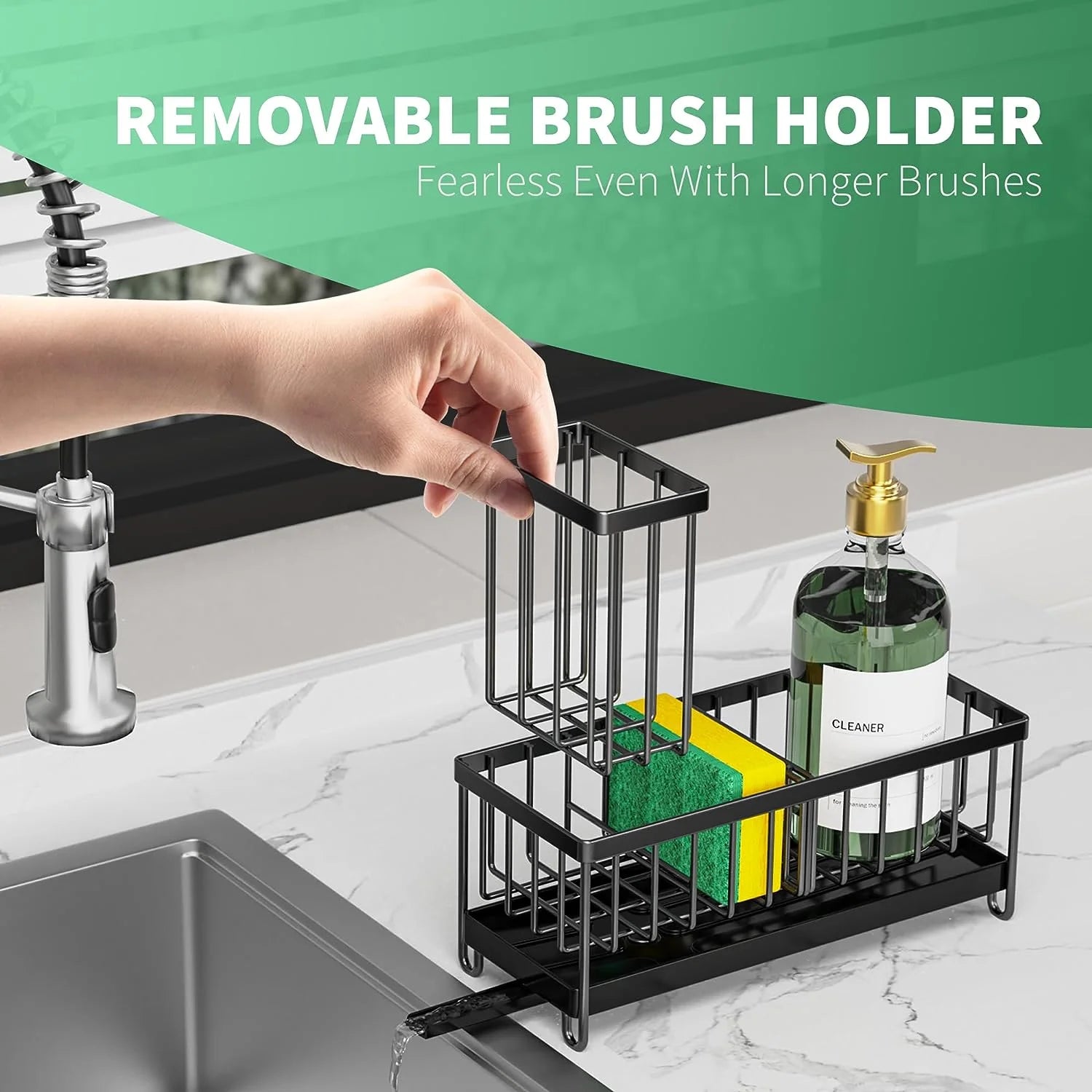 Sink Caddy Kitchen Organizer, Sponge Holder for Kitchen Sink, Silver Kitchen Sink Organizer,Rust-Resistant Sink with Brush Holder,Kitchen Accessories