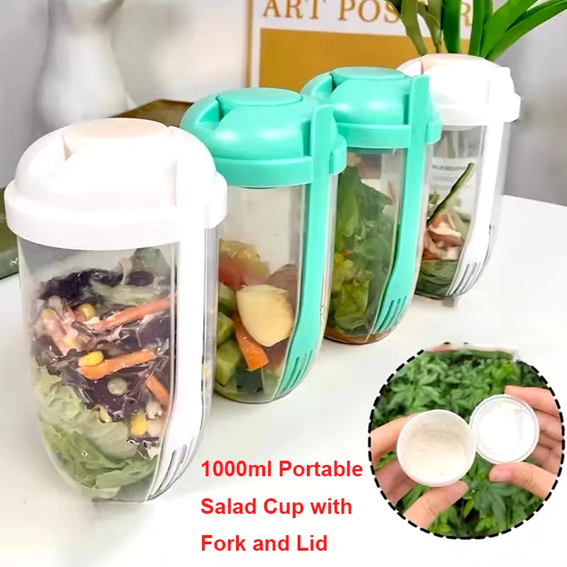 Portable Salad Cup with Fork and Lid Convenient Breakfast Shaker Bottles for Girls and Students Fruit Fat Loss Cup